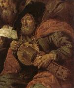 Hans Multscher showing ahurdy gurdy player oil painting